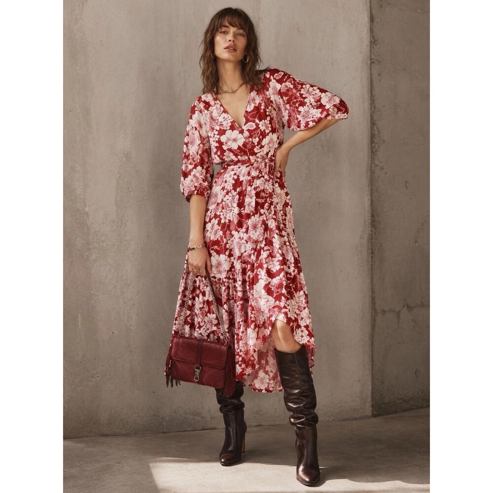 NWT Rebecca Minkoff Floral Midi Mary Wrap Dress Size XS X-Small Boho C123 -26